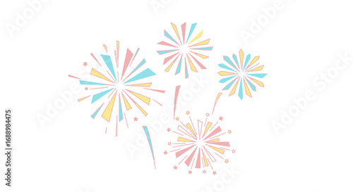 Abstract Fireworks Bursting in a Spectrum of Pastel Colors Against a Clean White Background Celebrating Joyful Festivities