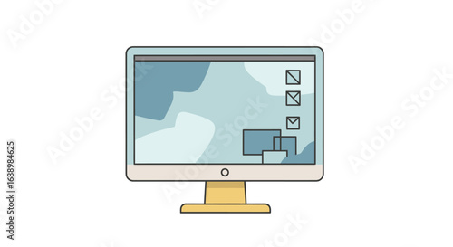 Desktop computer monitor displaying a modern abstract background with multiple windows and a checklist on the right side suggesting digital organization and task management