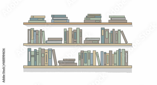 A Detailed Illustration of a Wooden Bookshelf Filled with a Variety of Books and Novels