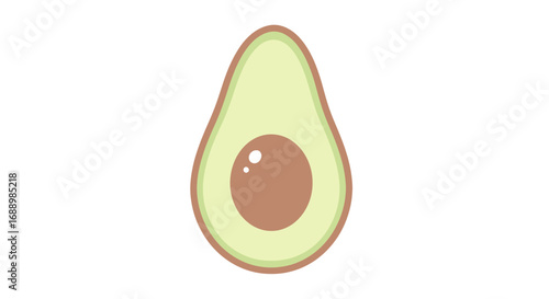 A Simple Cartoon Illustration of a Fresh Ripe Avocado Fruit Cut in Half Revealing Its Large Brown Seed and Green Flesh The Image is Clean and Bright With Minimal Detail