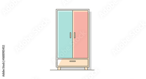 A Modern Two Door Wardrobe With A Single Drawer And Pastel Colored Panels Evokes A Sense Of Playful Organization