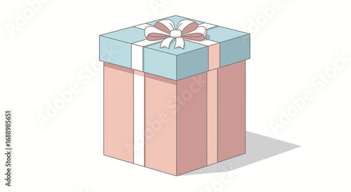 A charming pastel pink and light blue gift box adorned with a delicate ribbon and bow sits ready for a special occasion