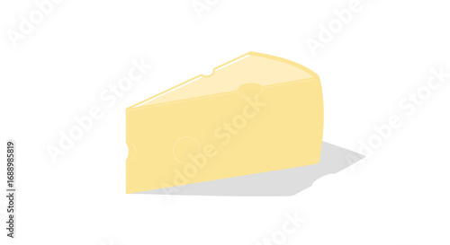 A Delicious Wedge of Swiss Cheese with Round Holes and a Light Brown Shadow on a White Background