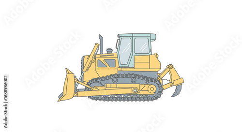 Heavy Construction Vehicle Bulldozer Working on a Building Site Pushing Dirt with its Blade and Ripper Attachment for Landscaping and Earthmoving Projects