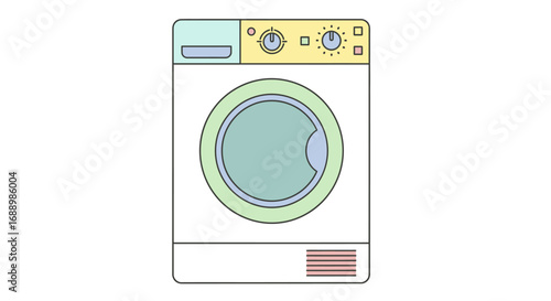 A Simple Flat Design Illustration of a Modern Clothes Dryer Machine with its Controls and Door Clearly Visible Against a White Background