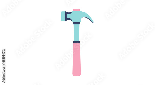 A Stylized Illustration of a Hammer with a Blue Head and a Pink Handle on a White Background