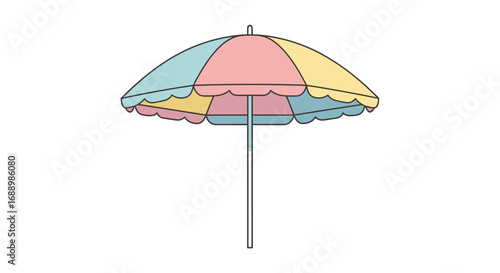 A charming pastel colored beach umbrella casting a wide shadow perfect for summer days