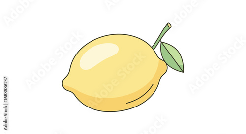 A bright yellow lemon with a green leaf and stem on a white background representing freshness and citrus flavor perfect for summer drinks and healthy recipes