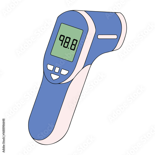 Digital thermometer isolated on white background with hand holding medical device