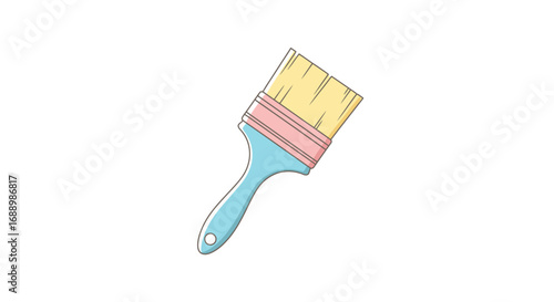 An illustrated cartoon paintbrush with a light blue handle and yellow bristles on a white background