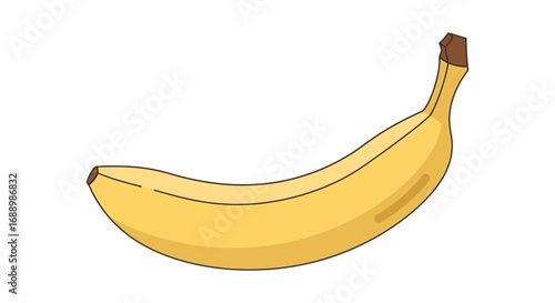 A Single Yellow Banana Showing Its Distinct Curved Shape and Brown Stem Against a White Background