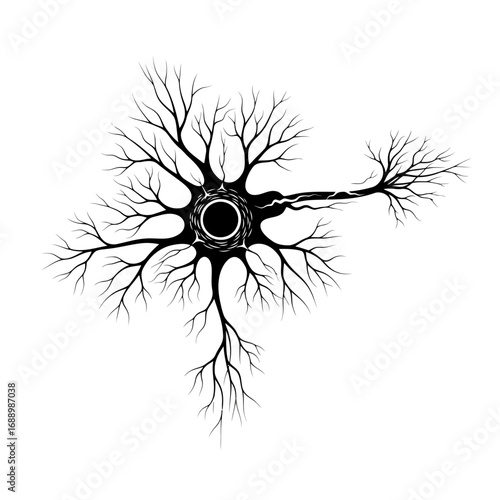 Black neuron silhouette branching out isolated on white background