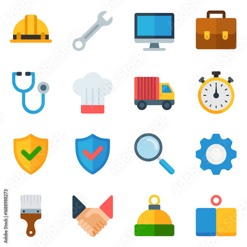 Collection of Flat Design Industrial and Professional Icons for Diverse Applications