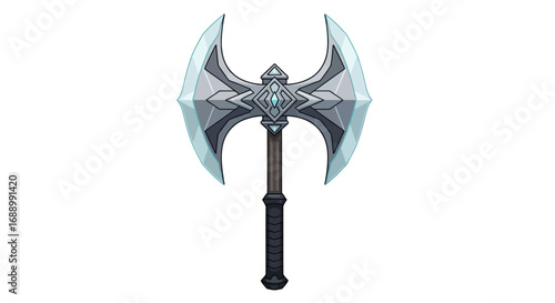 Fantasy Double-Bladed Axe with Ornate Design.