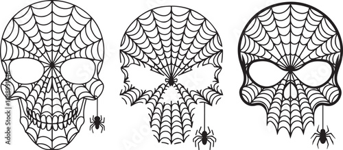 Scary skull illustration with spider web pattern spooky dark art