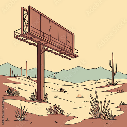 Rusty Billboard in a Desolate Desert Landscape