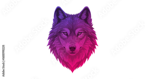 Vibrant Wolf Head with Gradient Fur Illustration.