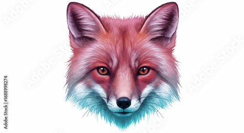 Artistic Fox Portrait with Vibrant Red and Blue Hues.