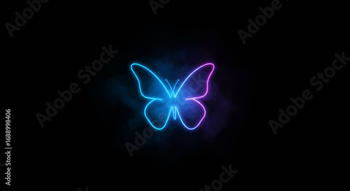 Glowing Butterfly Outline with Blue and Pink Neon Effect.