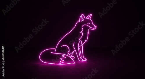 Glowing Neon Fox Silhouette on Dark Background.