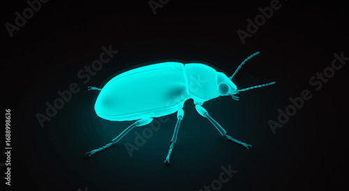 Glowing Blue Beetle on Black Background Insect Illustration.