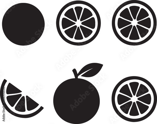 Orange Fruit Icons Set slice whole