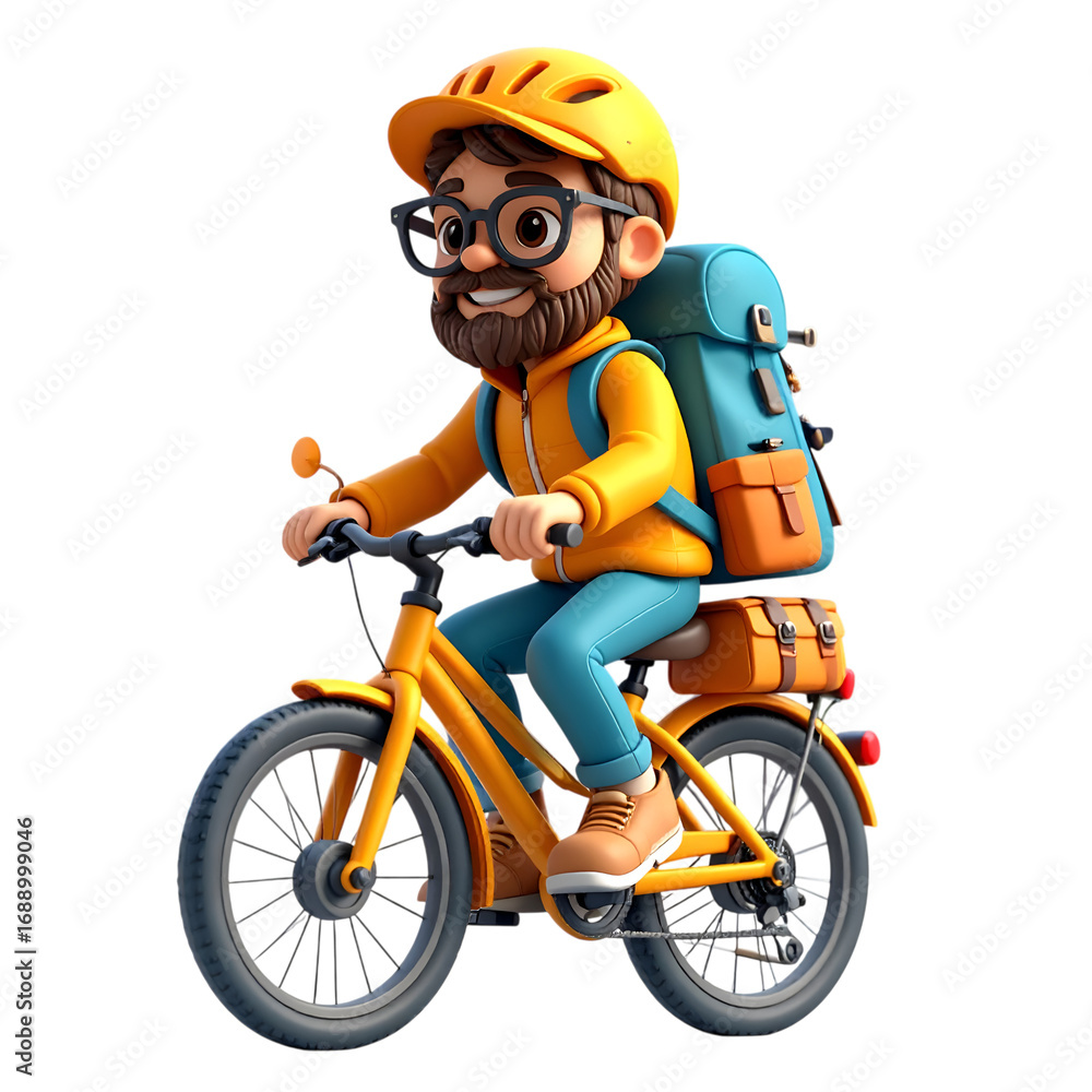 Obraz premium The Courier's Ride: A cheerful courier cycles diligently, a beacon of efficient service, with the bright colors representing reliability.