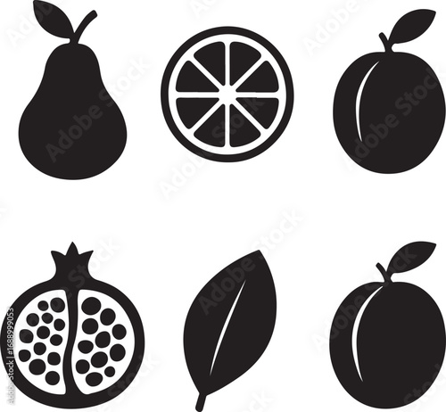 Assorted fruit and leaf solid icons pear orange