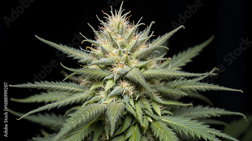 Fresh harvested cannabis bud and flower against a black background