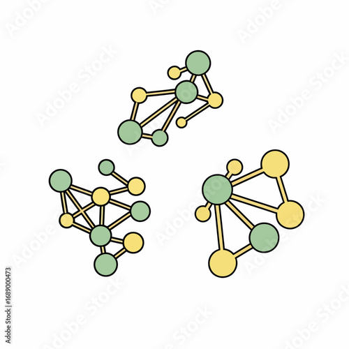 Abstract Network of Green and Yellow Nodes Connected by Orange Lines on White Background