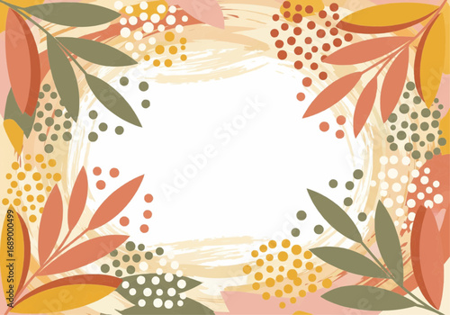 Abstract autumnal frame with leaves and dots.