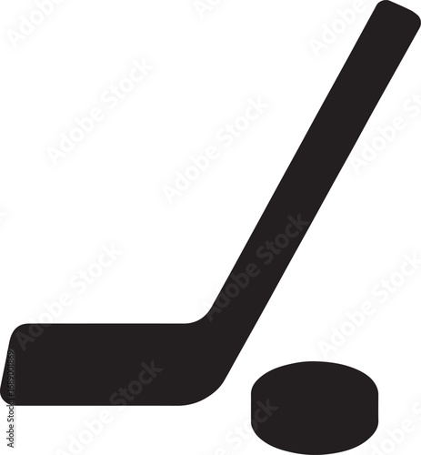 Black silhouette of a hockey stick and puck on a white background