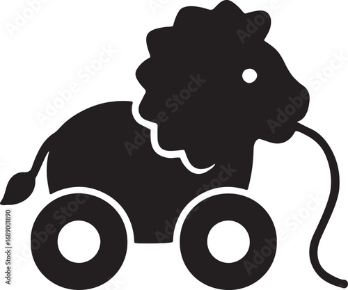 Classic wooden pull toy lion silhouette with mane and tail