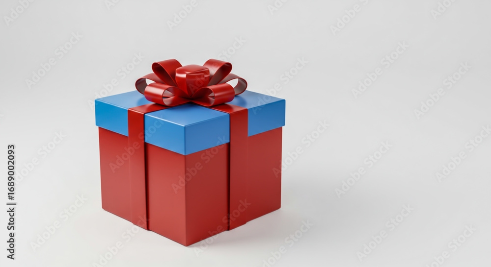 Obraz premium White background, blue and red gift boxes