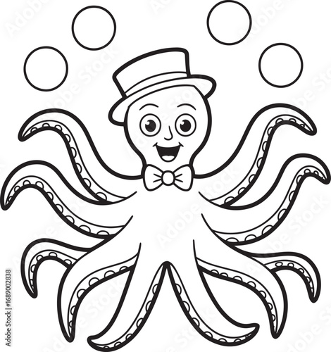 Dapper Octopus Juggler Entertaining with Flair in a Theatrical Performance Setting