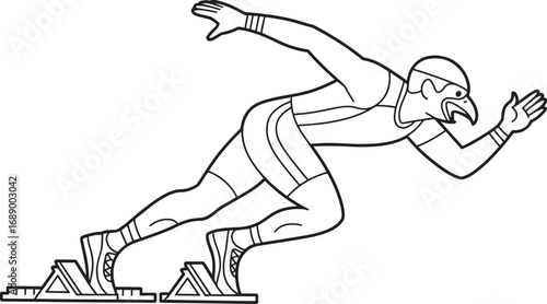 Eagle Athlete in Starting Position Line Art Illustration for Sports and Fitness