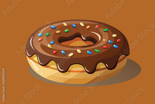 Indulgent chocolate donut with colorful sprinkles, a delightful sweet treat for any occasion