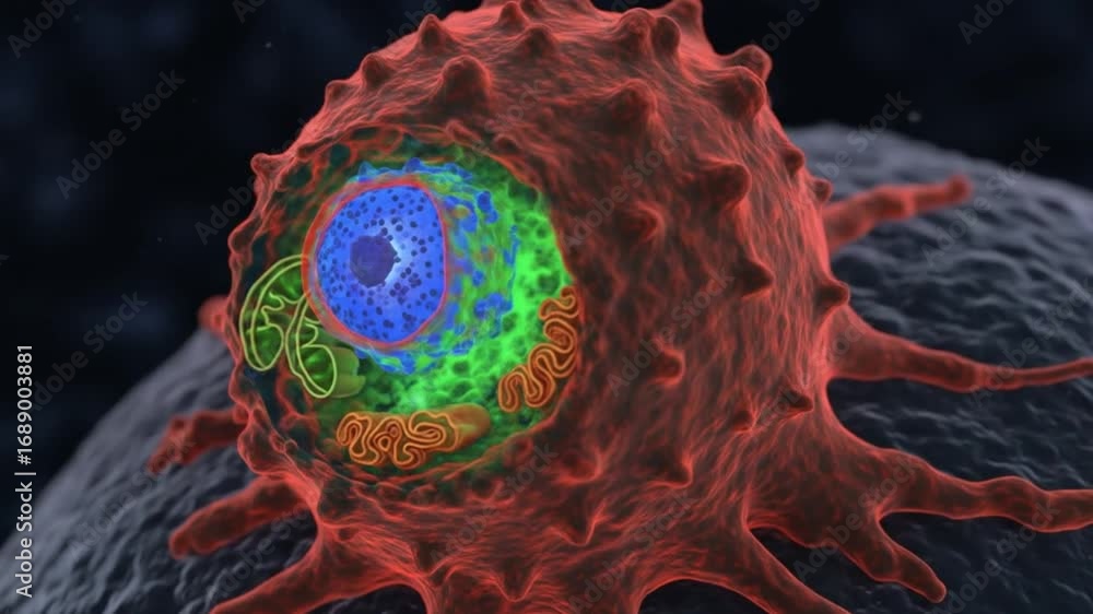 Er Animation Close up view of an animated cell structure with nucleus mitochondria ...