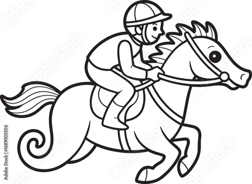 Jockey Riding Horse in a Race A Dynamic Line Art Illustration of Equestrian Sport