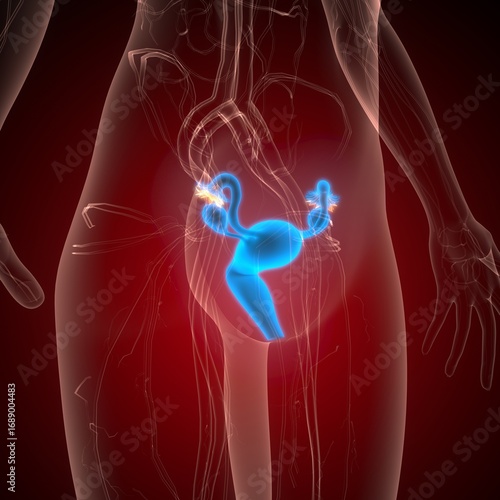Female reproductive system. 3d illustrations