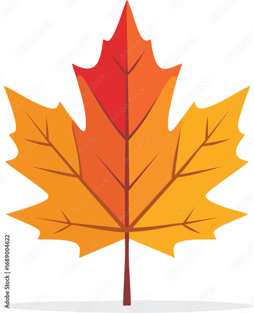 Fototapeta premium Autumn maple leaf in red, orange, and yellow. Canadian symbol and fall season icon. Isolated vector illustration of foliage. Generative AI