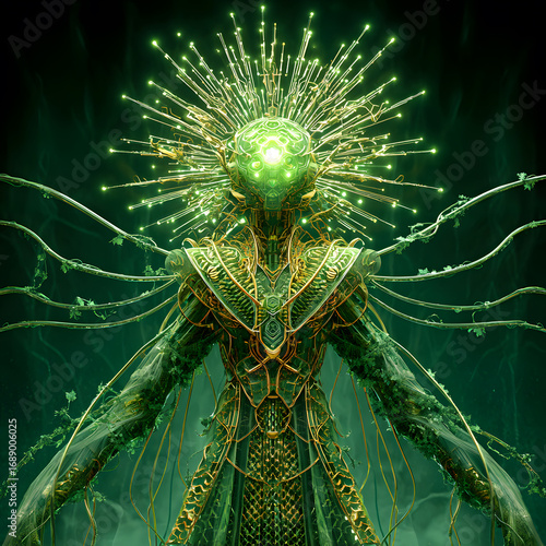 A cinematic fantasy artwork of a cyber DJ in silver and platinum tones, blending futuristic style with surreal artistry.