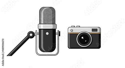 Vintage Microphone and Retro Camera Duo.