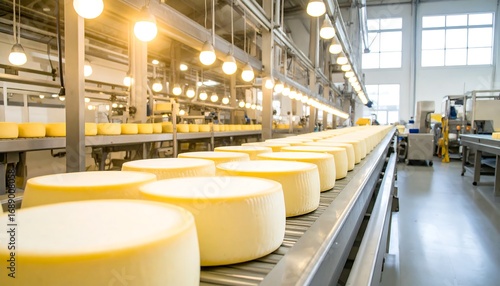 Cheese production line in a factory