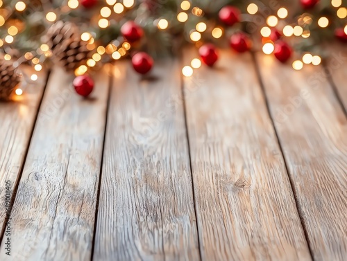Cozy Christmas flyer with warm lights and red holiday decorations
