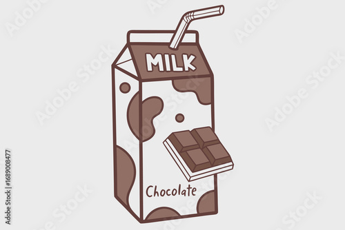 Delicious chocolate milk carton with straw and chocolate bar, a sweet treat for any time.