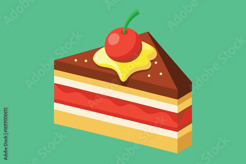 Delicious layered cake slice topped with vibrant cherry and sweet glaze, perfect for celebrations.