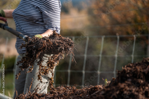 soil Compost pile, organic thermophilic compost turning in Tasmania Australia