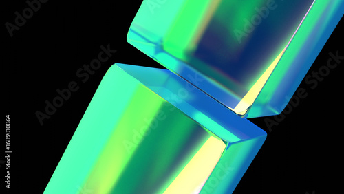 Futuristic Abstract 3D Geometric Shapes with Neon Glow on Dark Background
