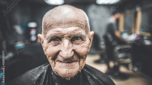 Wallpaper Mural Elderly gentleman in a barber chair, warm light on his face. A moment of quiet reflection in daily life. Torontodigital.ca